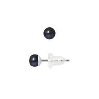 Auskarai - PERLINEA - Gėlavandeniai kultivuoti juodi 4-5 mm perlai - Baltas auksas - AAA+ juoda