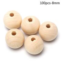 Apvalus medinis tarpinis karoliukas natūralus nedažytas medinis rutuliukas karoliukai „pasidaryk pats“ rankdarbių papuošalai 100pcs-8mm