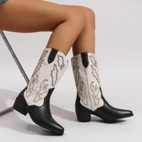 Western Cowboy Boots Brigade Shoot Plus-size Deep V Boots Retro Mid-leg Socks New Hipster Chelsea Boots Fashion Boots 36 gray