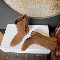 Luxury Cowhide Slip-on Platform Increased Western Cowboy Boots for Women Designer Soft Sole Casual Pointed Toe Women's Shoes 35 gray