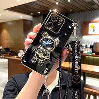 Mi13t Crossbody Lanyard Plating Case On For Xiaomi Mi 13t Pro 13 12 11 Lite 12t 11t 10t Astronaut Silicone Stand Cover Mi13tpro for mi 13t black