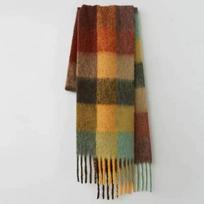Thickened Long Women's Scarf AC Loop Yarns Warm Cross-Border Rainbow Plaid Angora Shawl For Cold Weather Without label chaki