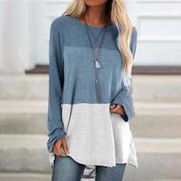 Dandelion Print Fashion Casual Simple Plus-Size Long Sleeve Loose Women'S Round Neck Top Autumn Bag Hip Long Sleeve T-Shirt XL blue