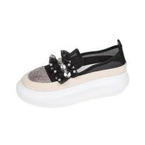 Fashion Casual Sneakers Crystal Lace Flats Platform Shoes Women Walking 2024 New Summer Sandals Thick Designer Running Lady Shoes 35 juoda
