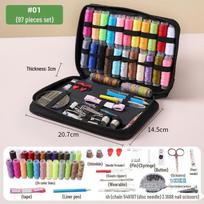 Siuvimo rinkinys: Adatos, smeigtukai, siūlai, nėrimo vąšeliai – nešiojamas įrankių rinkinys namams 97 pieces, double-layer, 24-color thread rolls