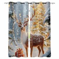 Christmas Reindeer Lantern Blackout Curtains For Living Room Bedroom Window Treatment Blinds Drapes Kitchen Curtains W135 x H60cm beige