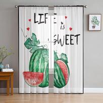 Watermelon Fruit Love Window Treatment Tulle Modern Sheer Curtains for Kitchen Living Room the Bedroom Curtains Decoration W135 x H114cm white