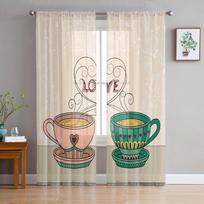 Teacup Gray Desktop Love White Pattern Sheer Curtains Living Room Window Tulle Curtains Bedroom Veiling Curtains Luxury Drapes W135 x H114cm white