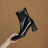 Krazing Pot Microfiber Winter Thick High Heels Modern Boots Women Zipper Work Elastic Ankle Boots 34 juoda