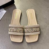 Fashion Flat Slippers for Women 2024 Summer Designer Big Size Beach Slipper Shoes Ladies Embroidery Fashion Soft Sole Flip-flops Woman 35 smėlis