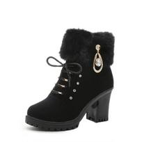 Moteriški zomšiniai batai Žieminiai Dizainerio Aukštakulniai Batai Moterims 2024 Nauji Trumpo Pluošto Aukštos Platformos Ankle Boots Elegantiški Botas Mujer 35 juoda