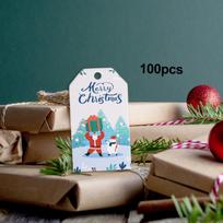 100 vnt. Kalėdinės popierinės etiketės „Merry Package“ dovanų vyniojimui Kalėdų eglutei, renginiams Style B