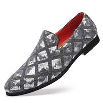 Fashion Fashion Designer Sequin Men's Loafers Brand Wedding Leather Shoes for Men Slip on Business Formal Dress Shoes Zapatos Hombre 38 sidabras
