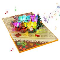 Creative Christmas 3D Pop Up Greeting Card With Music Interactive 3D Popup Christmas Greeting Paper Card for Gifts brown