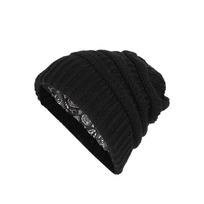 Cashew Print Thick Cable Knit Winter Skull Cap with Satin Lining One Size geltona