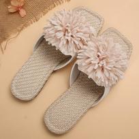 Fashion Plus size flat herringbone sandals women's summer new big flower decoration hollow breathable sandals 43 smėlis