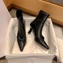 Fashion French Soft Leather Pleated Designer Women Modern Boots Winter Pointed Back Zipper Ankel Boot Casual Shoes Botines Chelsea 34 juoda