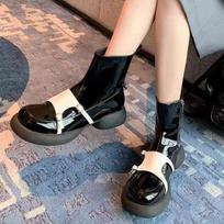 Fashion Luxury Designer Elegant Women's Shoes 2024 Zipper Women's Booties Buckle Stitching Decorated Thick Sole Black Women's Boots 35 juoda