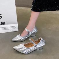 Fashion 2024 Women Pumps Spring Summer Office Ladies Party Pointed Toe Wedge High Heel Genuine Leather Shoes Woman Size 35-40 35 sidabras