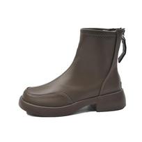 Fashion Autumn Winter Ankle Boots Women Britain Retro Round Toe Fashion Chelsea Boots Female New Low Heels Platform Shoes Botas De Mujer 35 chaki
