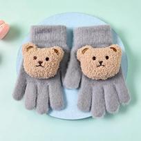 New Winter Warm Kids 3D Cartoon Bear Fashion Cute Boy Girl Glove Plush Soft Mittens Comfortable Suitable for 4 To 10 Years Old chaki
