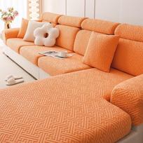 Žakardinis aksominis tamprus sofos užvalkalas – visą sezoną, nesubraižantis, universalus Headrest cover oranžinė