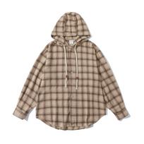 Hong Kong Style Japanese-Style Retro Plaid Hooded Shirt Men's Long-Sleeved Casual Jacket Spring and Autumn Students' Work Clothes Shirt Coat M