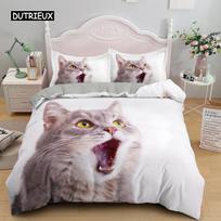 Cat Duvet Cover Set King Size Cute Pet Cats Printed Bedding Set for Children Boys Girls 3D Animal Theme Microfiber Quilt Cover EU single(135x200cm) white