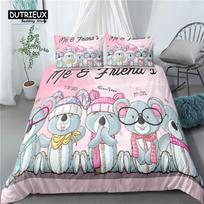 Cartoon Koala Duvet Cover Microfiber Cute Animal Bedding Set Leaves Flowers Comforter Cover For Boys Girls Children Room Decor EU single(135x200cm) beige
