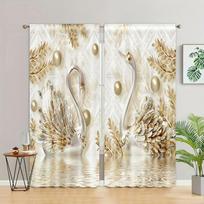 Luxury Golden Butterfly Diomand Flower Window Curtains Blinds For Kids Bedroom Living Room Bathroom Kicthen Door Hall Home Decor W50 X H130(CM)X2&Hook