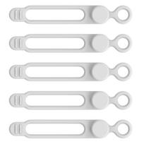 5 Pieces Cord Ties Silicone Cable Wire Ties Buckle Design Reusable Soft Data Cord Wraps For Earphone Wire USB Charging Cable white