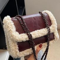 Avies vilnos įsiuvai Retro grandinėlės rankinė per petį Lakinės odos blizgi aukštos klasės tekstūros rankinė per petį Moterims Nauja nešiojama rankinė (20cm<Max Length<30cm) white