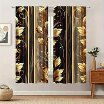 2-Piece Set Leopard Pattern Lustrous Metallic Finish Semi-Sheer Drapery Machine Washable For Living Room Bedroom Home Decoration (W50H130cm)-2pcs&Hook