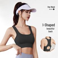 Juyitang Women's I-Shaped Buttoned High-Impact Shockproof Sports Bra for Yoga and Fitness 2X Large beige