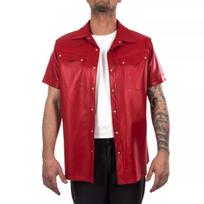 Formal Casual Red Shirt Handmade Men Stylish Classic 100% Pure Leather Lambskin XS raudona