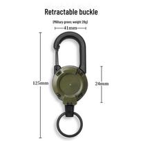 Ištraukiamas juodas kuprinės raktų pakabukas su lengvai patraukiama spyruokline sagtimi ir nugaros segtuku, skirta naudoti lauke easy-pull buckle armijos žalia spalva
