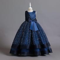 Suknelė vaikiška Princesė Suknelė su Satin Solid Color Performance Cake Suknelė 110 tamsiai mėlyna