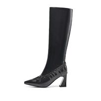 Krazing Pot Microfiber Autumn Winter Shoes Chunky Heels Big Size 45 Size 44 Size 46 Women Keep Warm Thigh High Boots 34 juoda