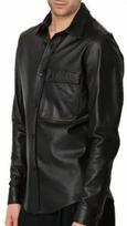 Handmade Genuine Soft Lambskin Leather Casual Formal Stylish Black Men's Shirt XS juoda