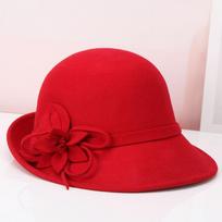 Moteriška vilnonė fedora skrybėlė mergaitėms žieminė šilta vilnonė skrybėlė mergaitėms kupolinė elegantiška gėlėta kepurė vilnonė kibiro kepurė britiška kepurė reguliuojama B-8903 M red