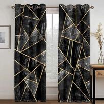 3D Marble Print Green&Golgen Blackout Curtain High Shading Window Curtains for Living Room Luxury Bedroom Decor Drapes W55 X H120cm X 2&HOOK