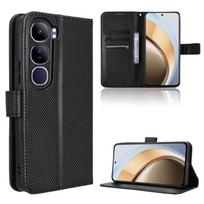 Piniginės atverčiamas dėklas Vivo V40 Lite telefonui, odinis PU telefono dėklas, atsparus smūgiams, patvarus retro dėklas for Vivo V40 Lite juoda
