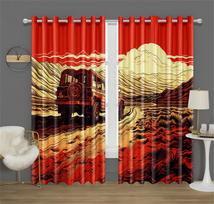 Red cross-country automobile Curtains Shachu Mountain View Bedroom Living Room Kitchen Balcony Window Decorative Curtains 2 pcs 50W130H(CM)X2PCS&Grommet Top