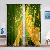 2 paneliai Citrinų Vaisiai Žali Lapai Dažyti Užuolaidos Miegamojo Svetainės Dekorui Užuolaida Virtuvei Namų Užuolaidos Kišenė viršuje Kabliukai Milled cotton fabric&Grommet Top yellow