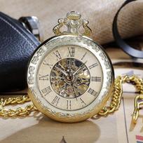 Anime kišeninis laikrodis Retro dvimatis mechaninis laikrodis Skeleton Roman Pocket Watch gray
