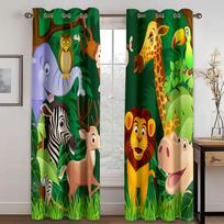 3D Cartoon Animal Tiger Elephant Giraffe Curtains 2 Panel Children's Room Boys Girls Room Living Room Bedroom Decor Curtains 50W130H(CM)X2PCS&Grommet Top