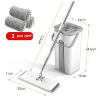 ADM Mops Floor Cleaning Microfiber Squeeze Mops Spin Mop with Bucket 360Rotating Flat Floor Mops Wet or Dry Usage Household Cleaning Bucket-mop-2cloth gray