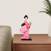 Japanese Kimono Doll Collectible Statue Desktop Ornament Figurine, Lady Statuette for Entrance Style B black