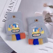 Children's Gloves Winter Boys' Warm and Antifreeze Children's Baby Thickened Clamshell Plus Velvet Card Boy Engineering Truck average size gray