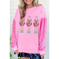 Sweet Glitter Long Sleeve Christmas Sweatshirts Women Autumn and Winter Sequin Loose Pullover Hoodies Women Fashion Cute O Neck Lady Sweatshirt 25837 XXL black